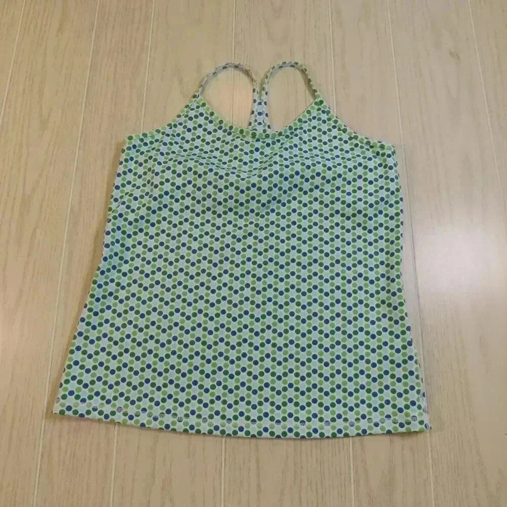 Lands End Green Blue Polka Dot Racer Back Tank Shelf Bra Size 10-12 - Picture 5 of 11
